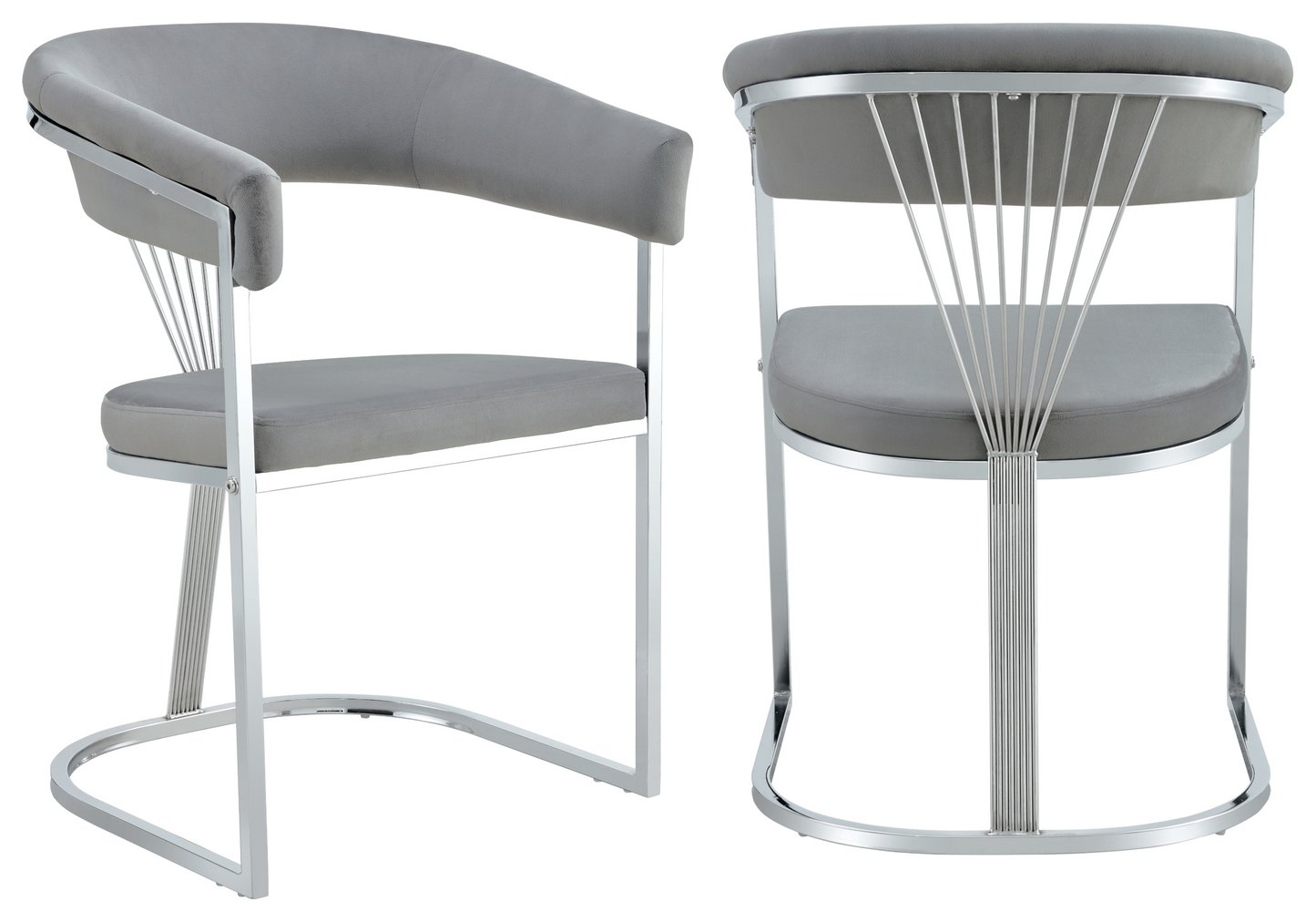 Fauteuil de table velours gris pieds luge chromé - Siam x2