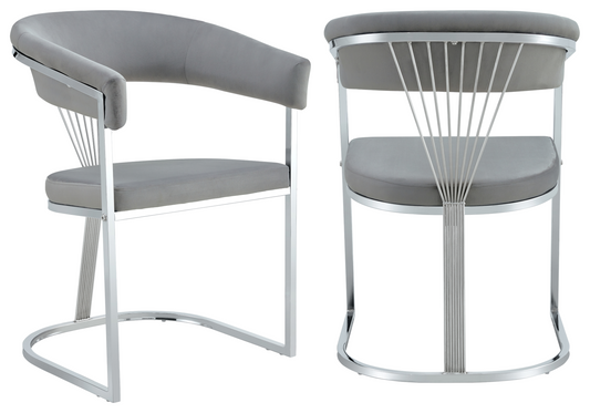 Fauteuil de table velours gris pieds luge chromé - Siam x2