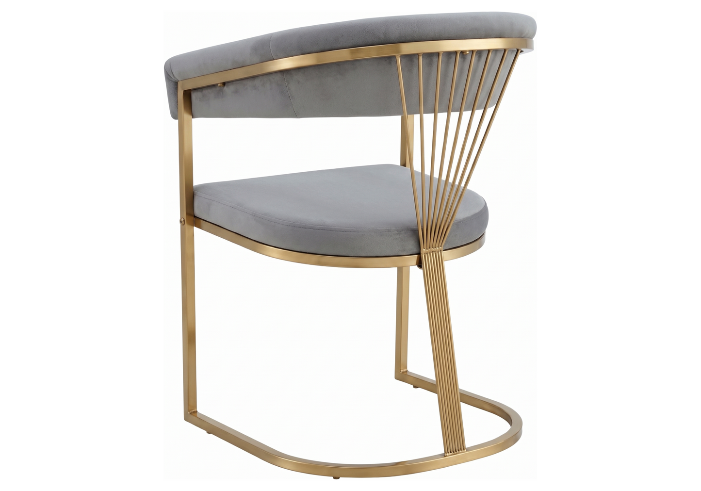 Fauteuil de table velours gris pieds luge doré - Siam x2