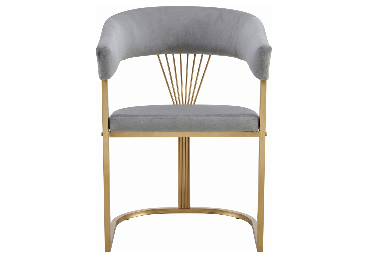 Fauteuil de table velours gris pieds luge doré - Siam x2