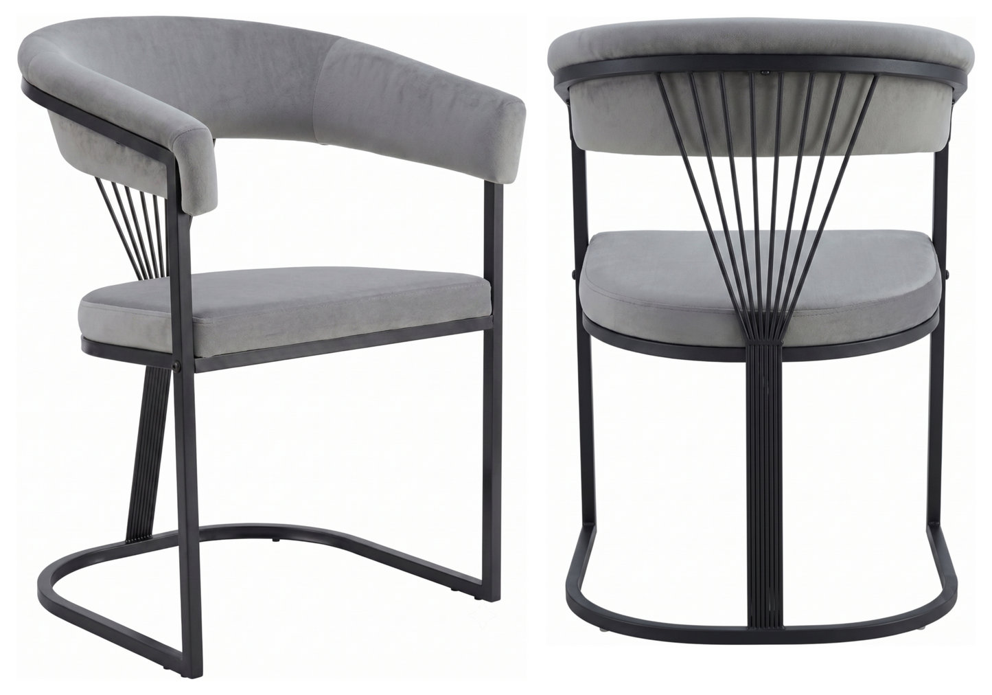 Fauteuil de table velours gris pieds luge noir - Siam x2