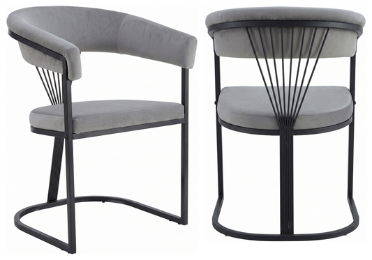 Fauteuil de table velours gris pieds luge noir - Siam x2