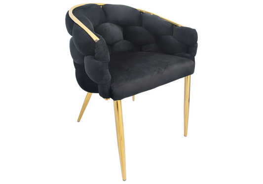 Fauteuil de table velours noir pieds dorés - Cloud x2