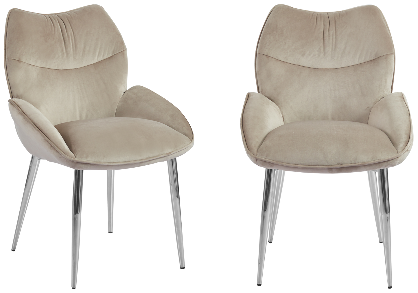 Fauteuil de table velours taupe pieds argentés - Lyon x2