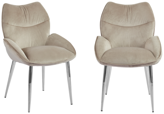 Fauteuil de table velours taupe pieds argentés - Lyon x2
