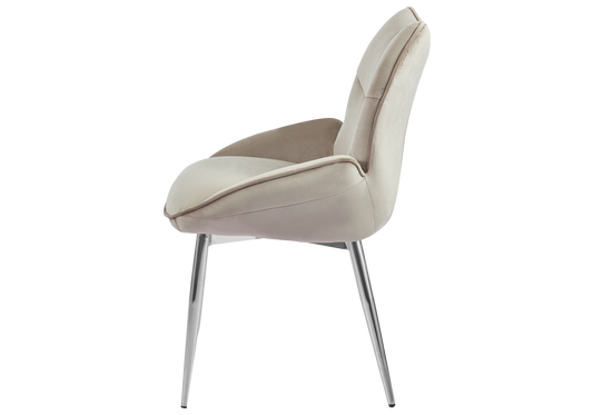 Fauteuil de table velours taupe pieds argentés - Lyon x2