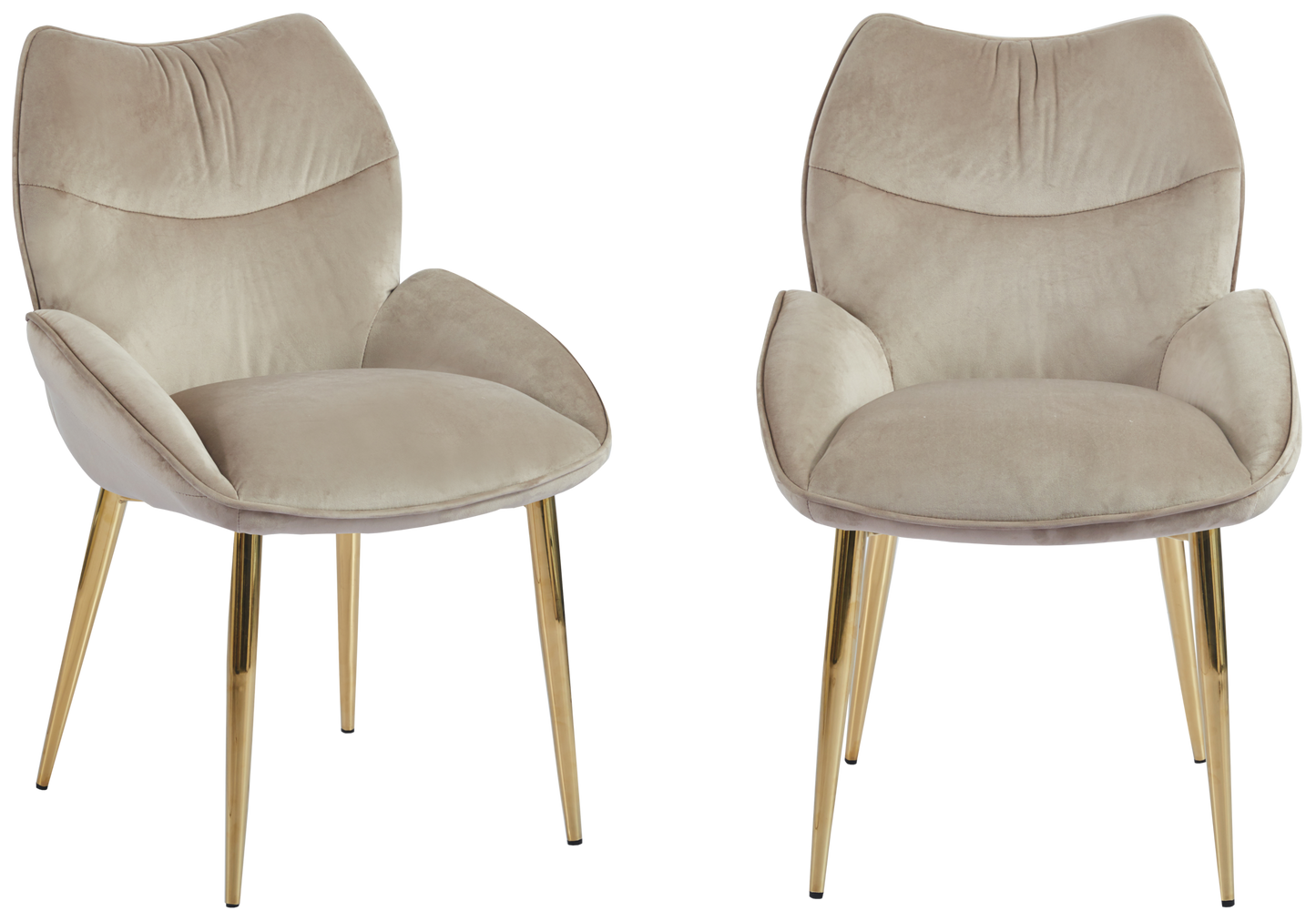 Fauteuil de table velours taupe pieds dorés - Lyon x2