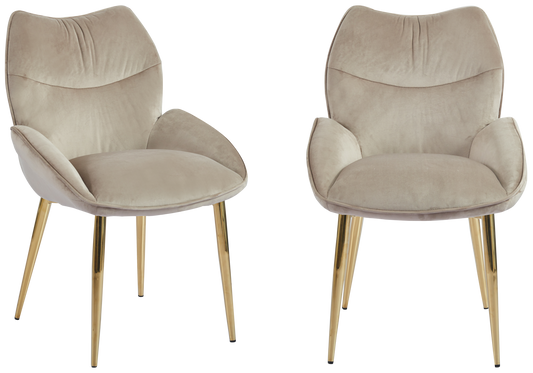 Fauteuil de table velours taupe pieds dorés - Lyon x2