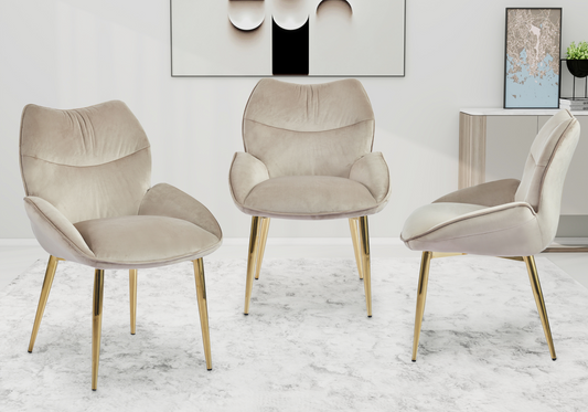 Fauteuil de table velours taupe pieds dorés - Lyon x2