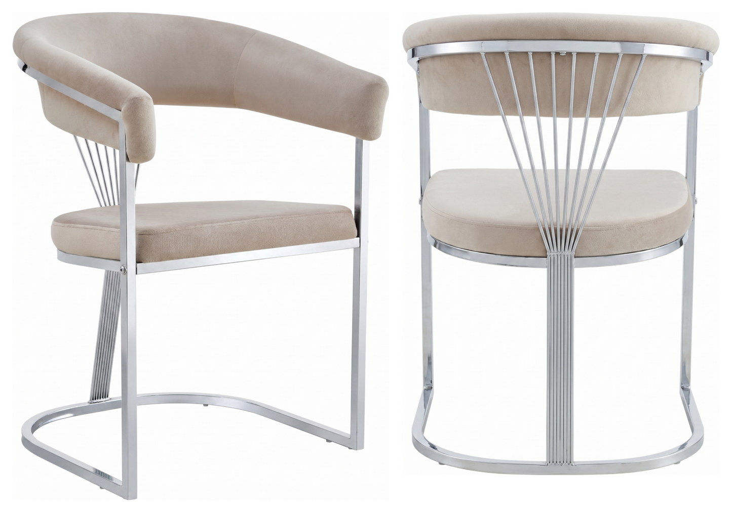 Fauteuil de table velours taupe pieds luge chromé - Siam x2