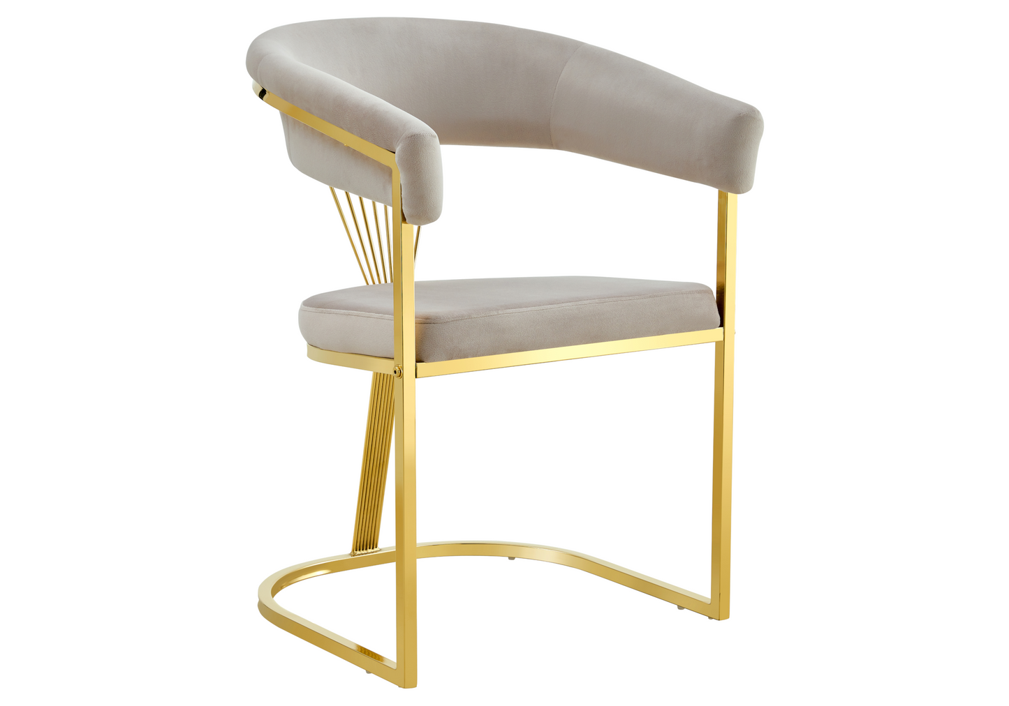 Fauteuil de table velours taupe pieds luge doré - Siam x2