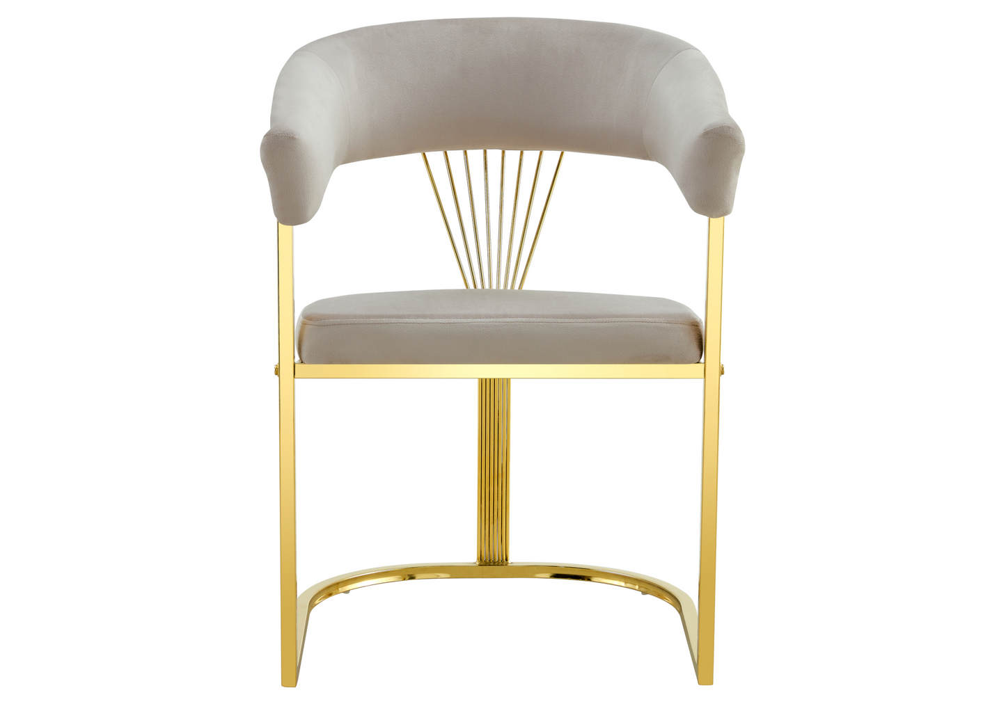 Fauteuil de table velours taupe pieds luge doré - Siam x2