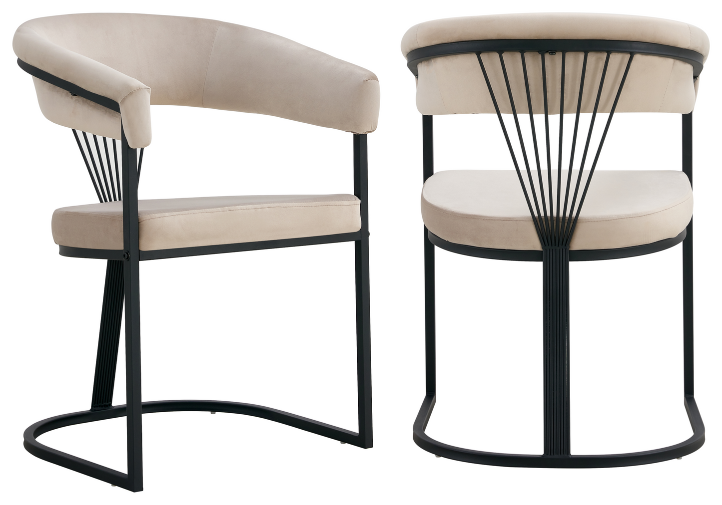 Fauteuil de table velours taupe pieds luge noir - Siam x2