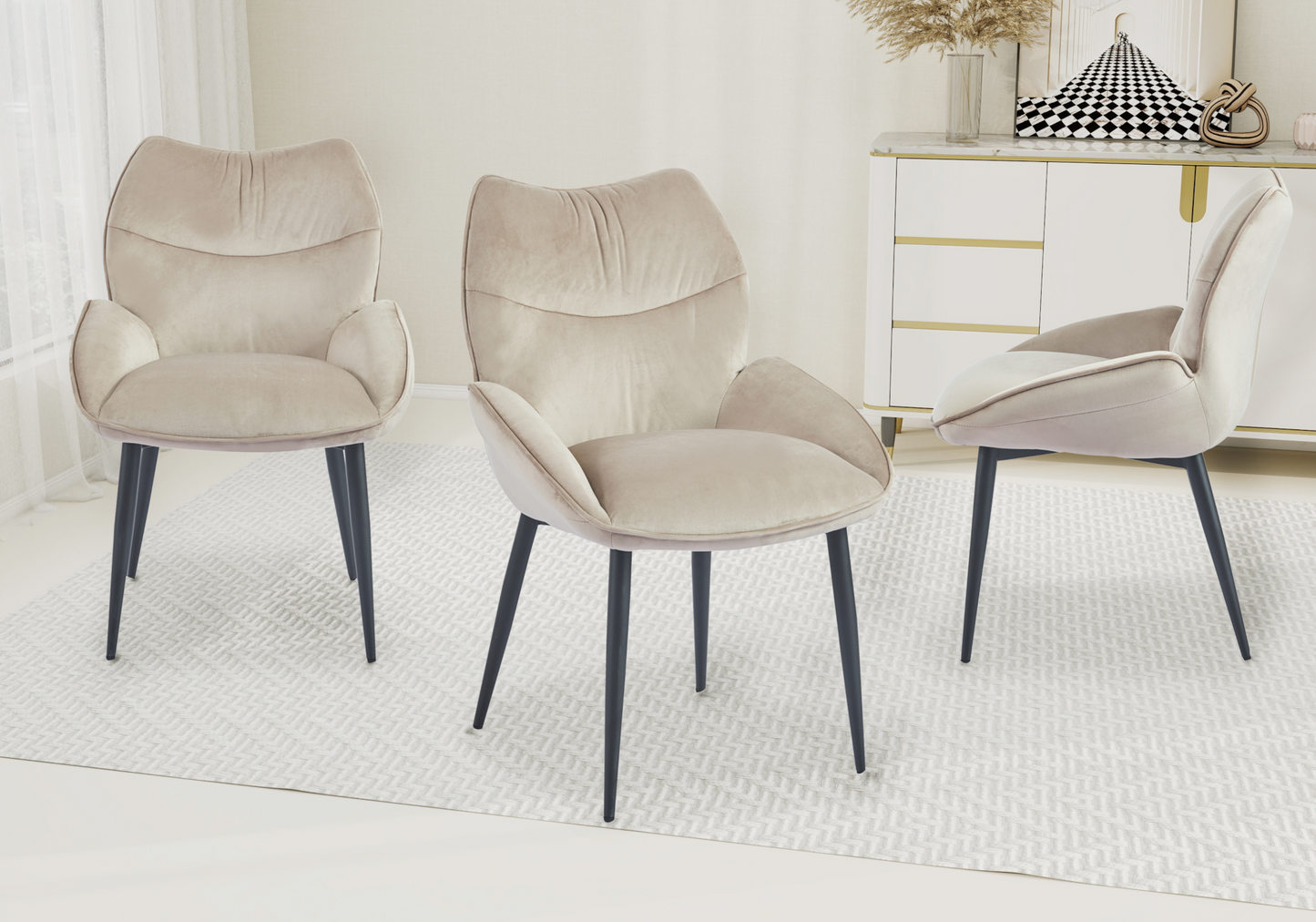 Fauteuil de table velours taupe pieds noirs - Lyon x2