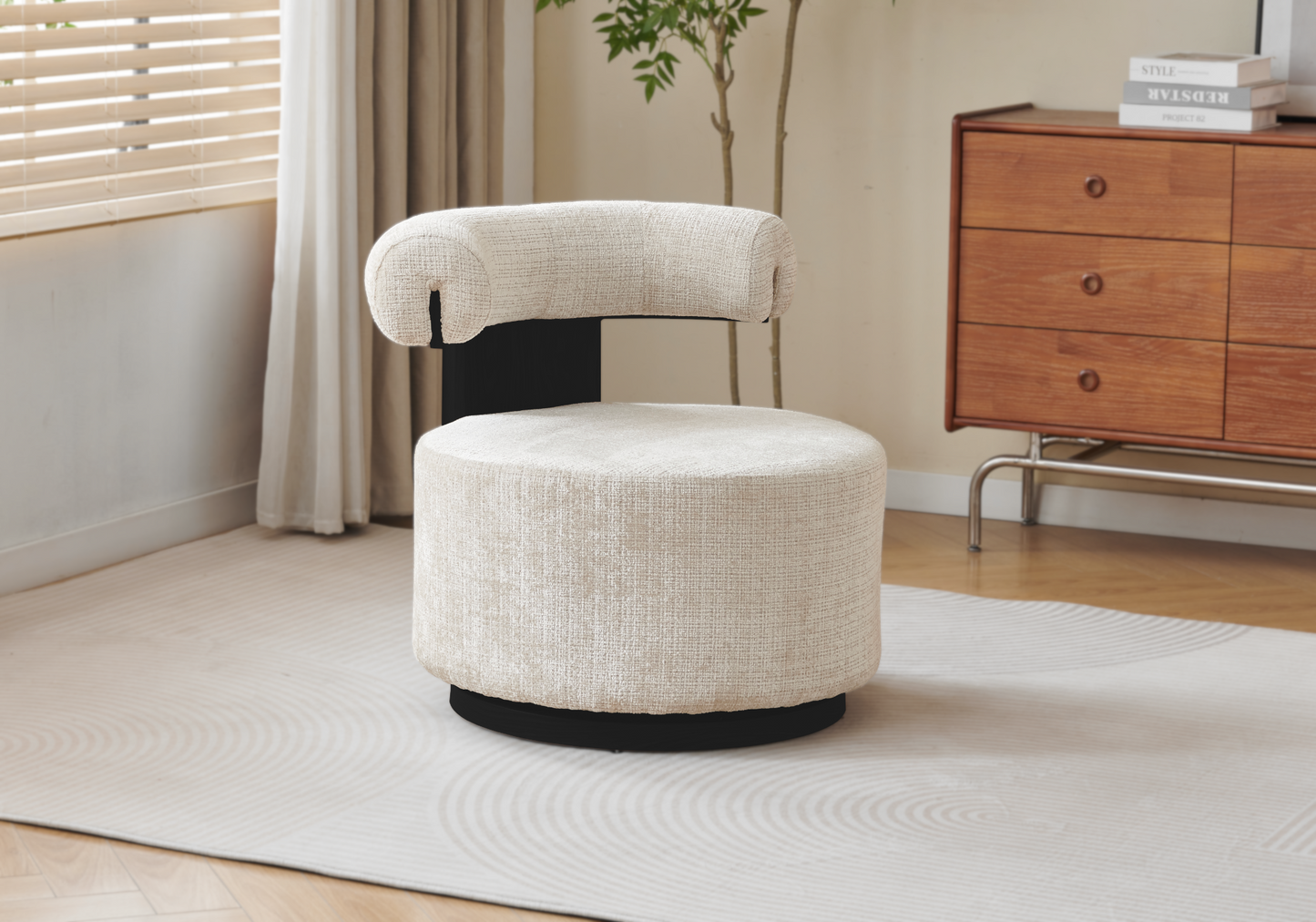 Fauteuil pivotant organique beige noir – Oslo
