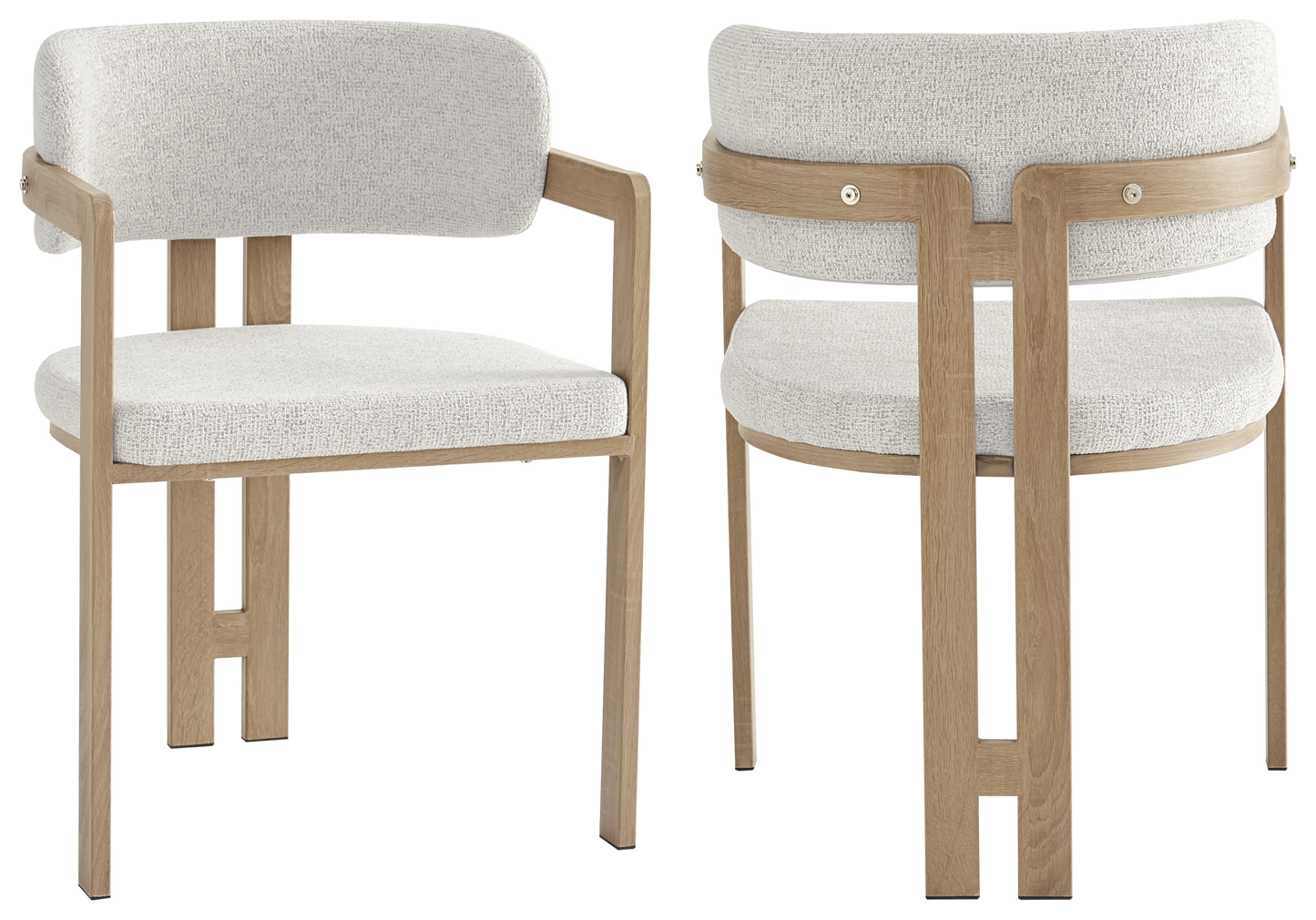 Fauteuil de table bouclé beige bois clair – Lyra x2