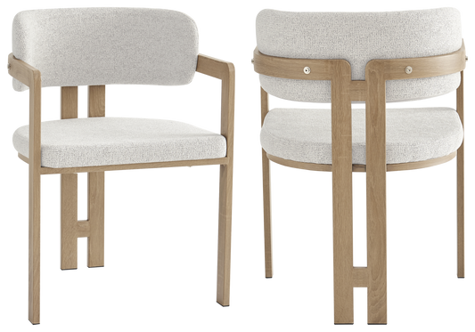 Fauteuil de table bouclé beige bois clair – Lyra x2