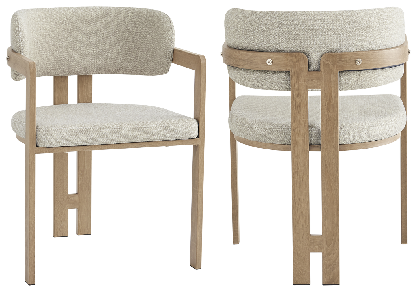 Fauteuil de table bouclé sable bois clair – Lyra x2