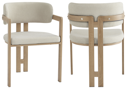 Fauteuil de table bouclé sable bois clair – Lyra x2