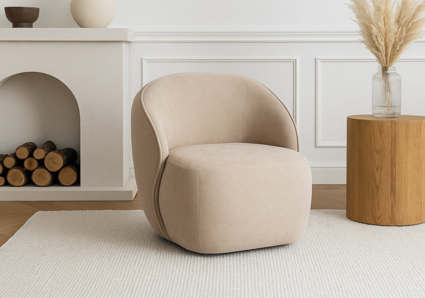 Fauteuil design pivotant velours taupe - ELSA