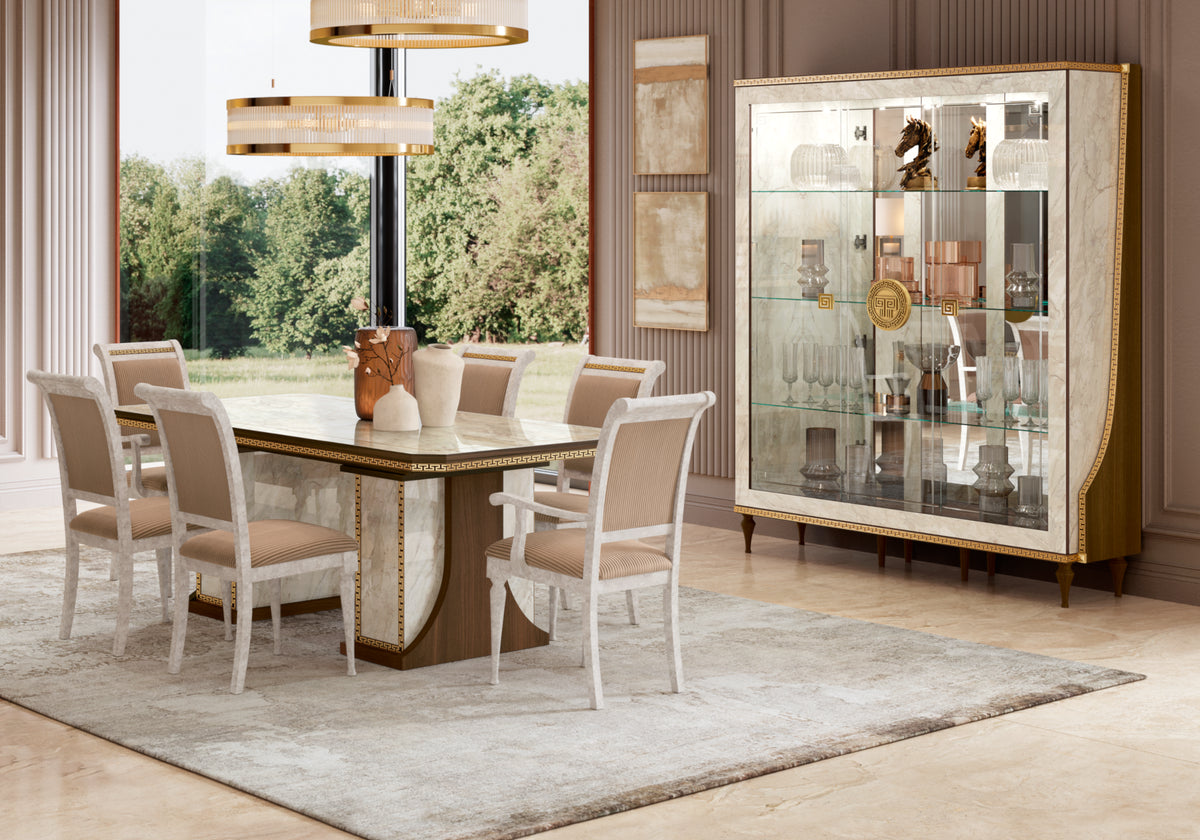 Vitrine 3 portes marbre noyer et or 24K - Romantica