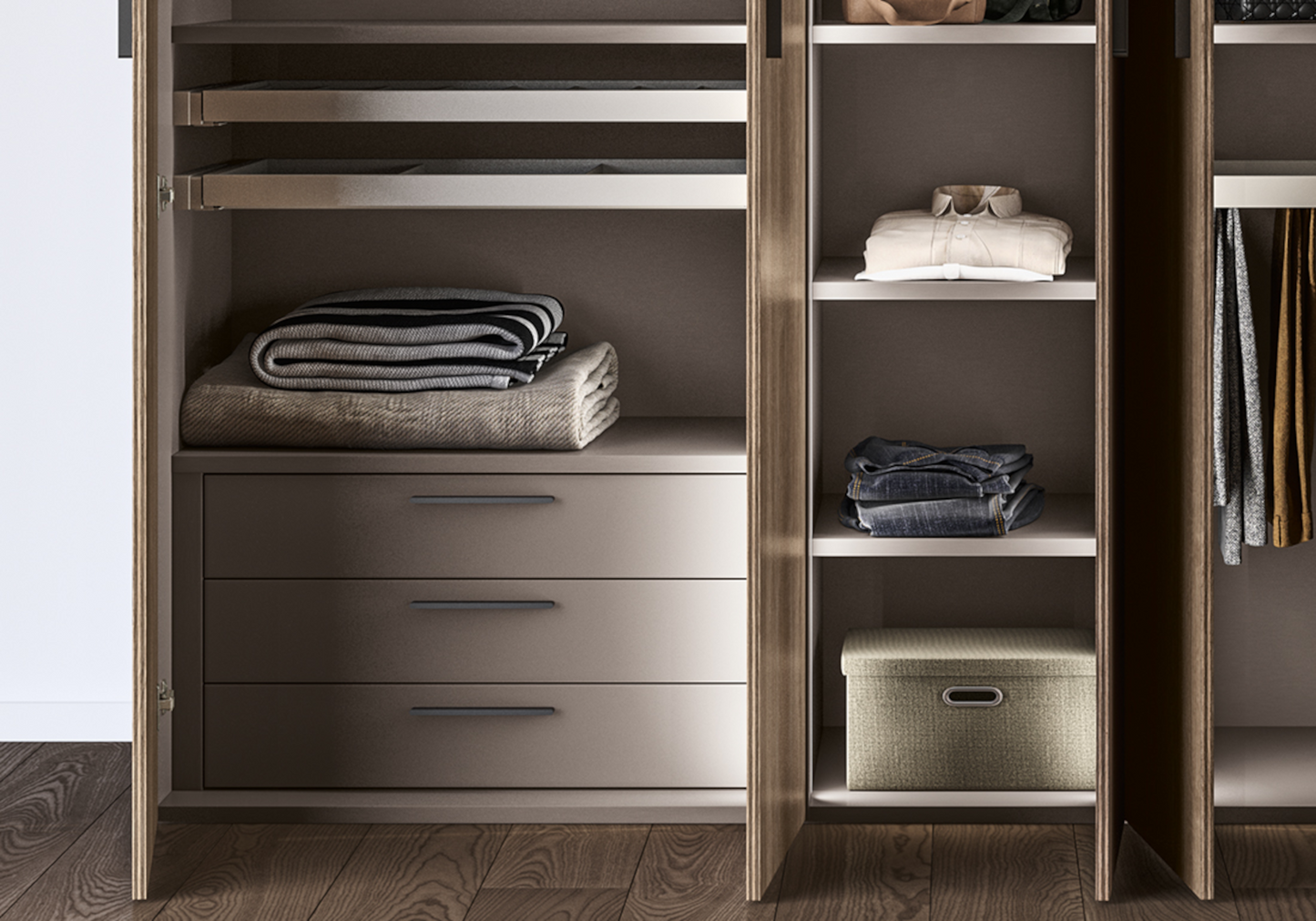 Dressing modulable 5 portes bois rainure Hexagon