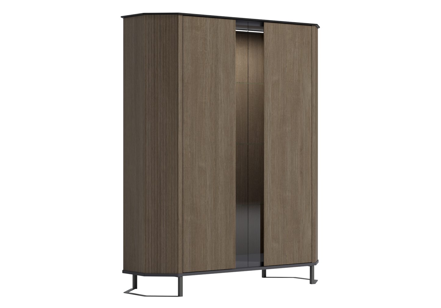 Vitrine argentier bois miel rainuré LED – Hexagon