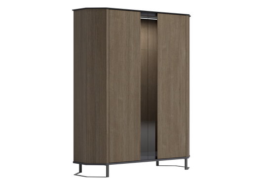 Vitrine argentier bois miel rainuré LED – Hexagon