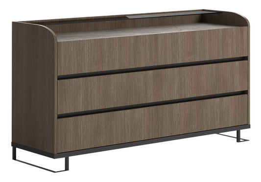 Commode bois rainuré marbre – Hexagon