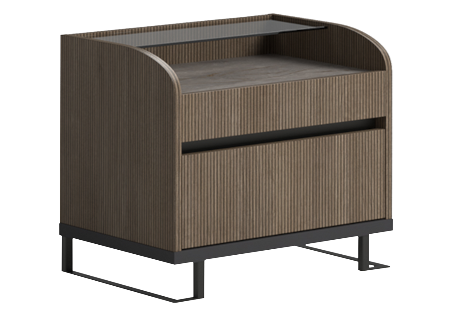 Table de nuit bois rainuré & marbre – Hexagon