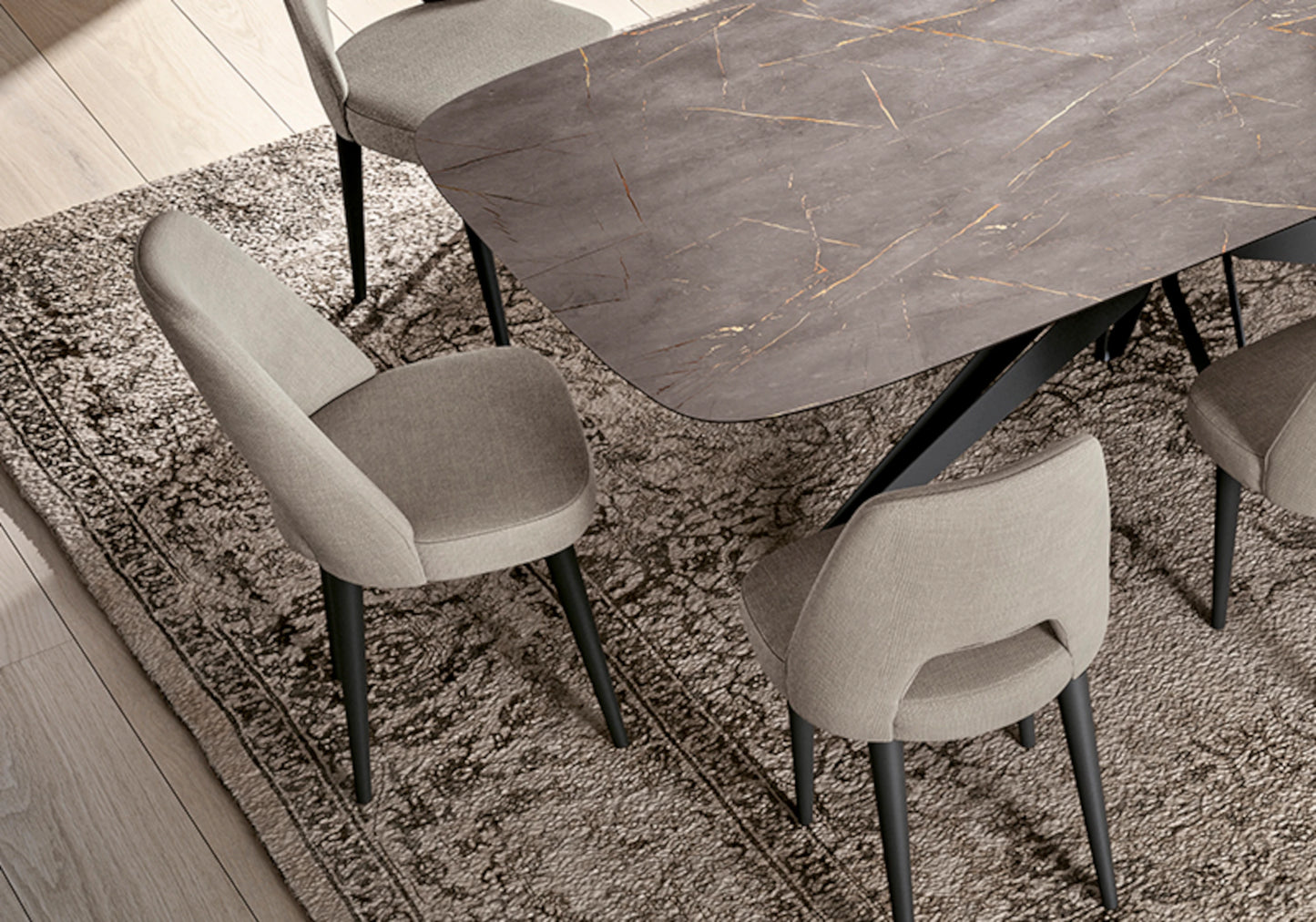 Hexagon – Chaise Rembourrée en Tissu Sable - Confort et Élégance