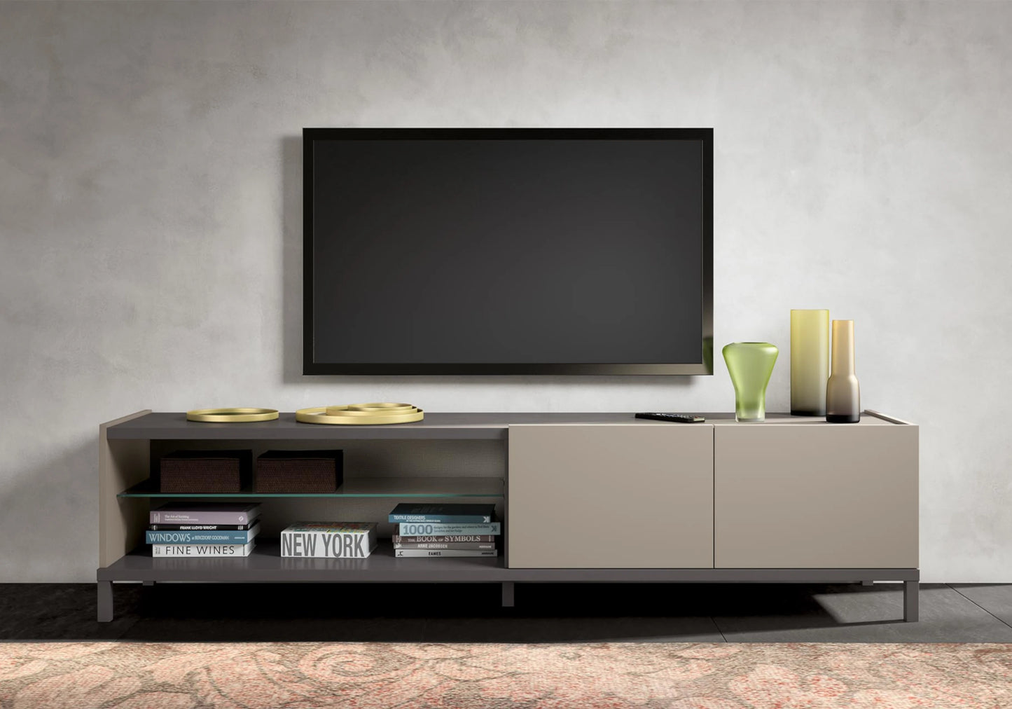 Kali - Meuble TV 4 Portes Design Italy Effet Marbre