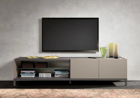 Kali - Meuble TV 2 Portes & Niche Effet Marbre