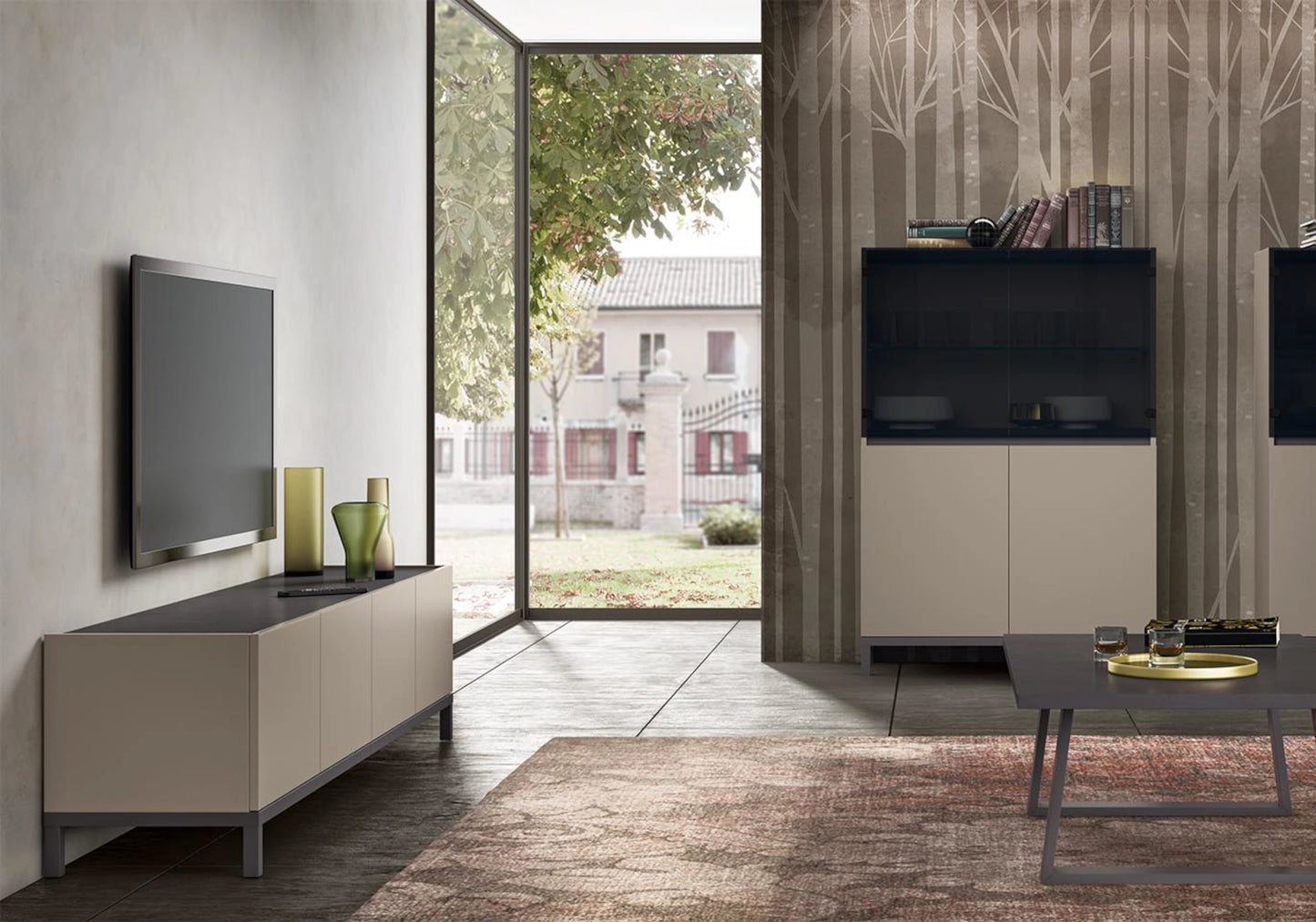 Kali - Meuble TV 4 Portes Design Italy Effet Marbre