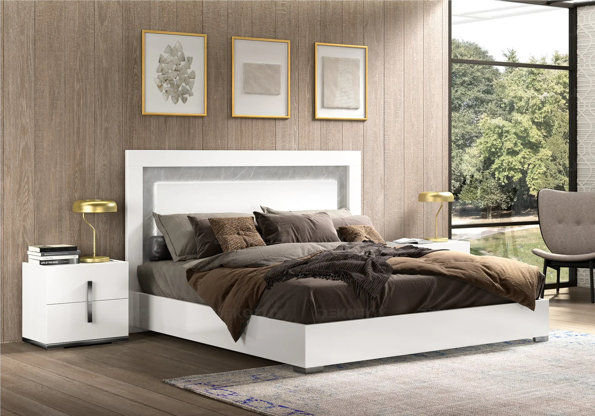 Lit Blanc vec Tête de Lit LED – Design Mara Italien DEKOFLIX