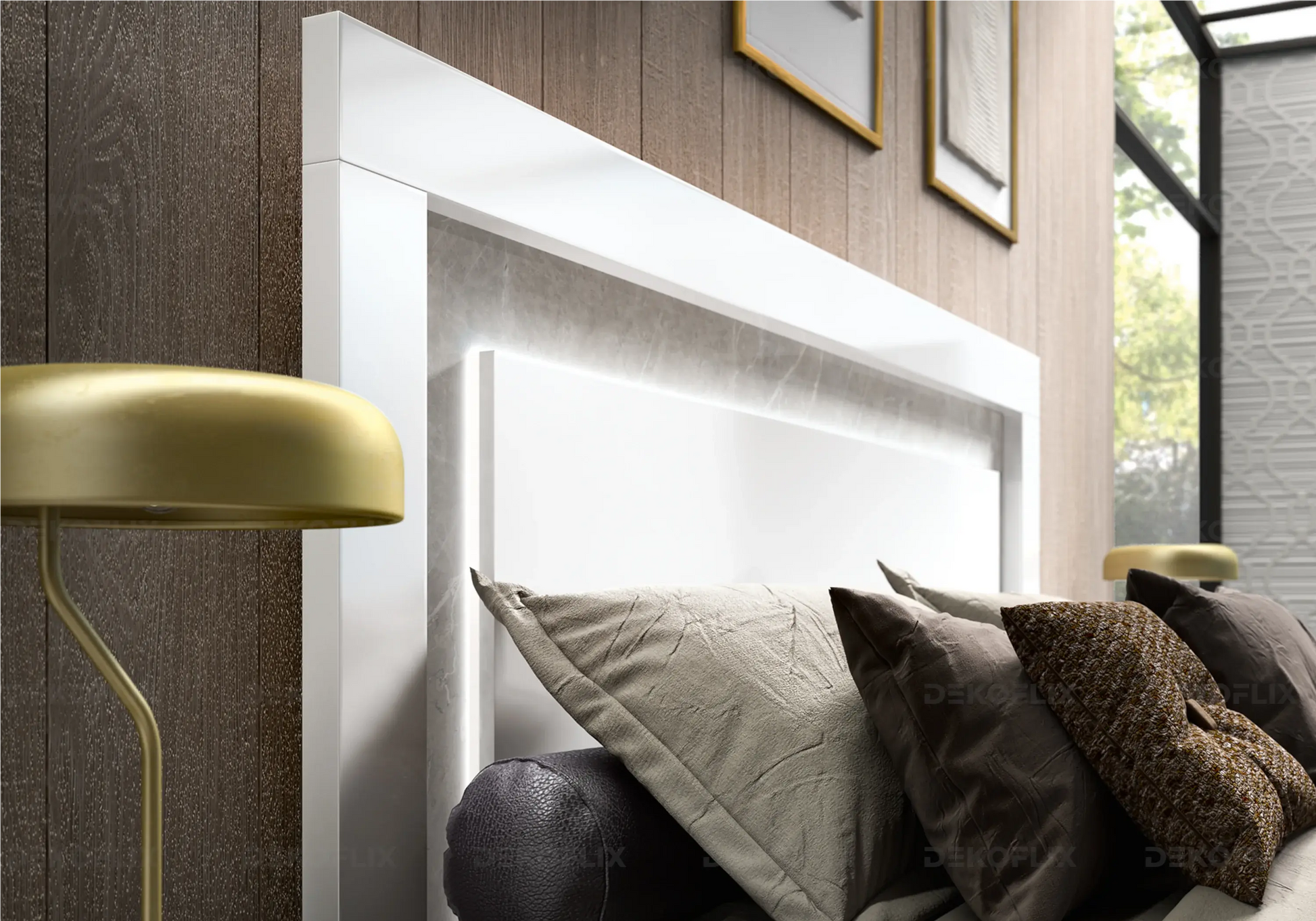 Lit Blanc vec Tête de Lit LED – Design Mara Italien DEKOFLIX