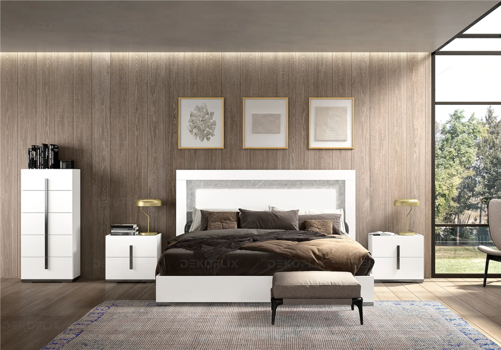 Lit Blanc vec Tête de Lit LED – Design Mara Italien DEKOFLIX