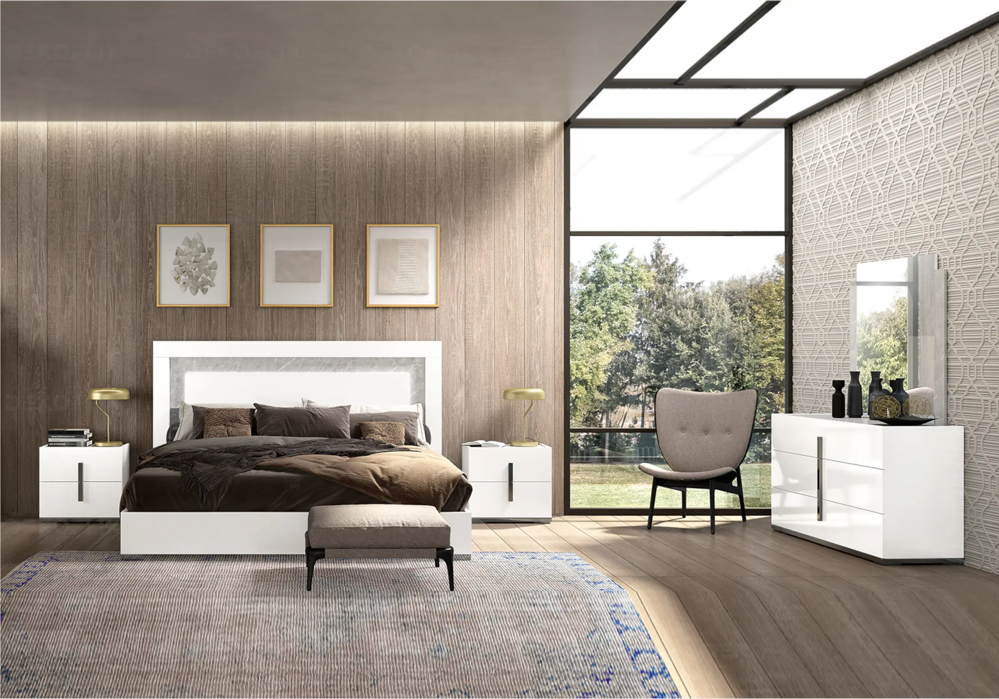 Lit Blanc vec Tête de Lit LED – Design Mara Italien DEKOFLIX