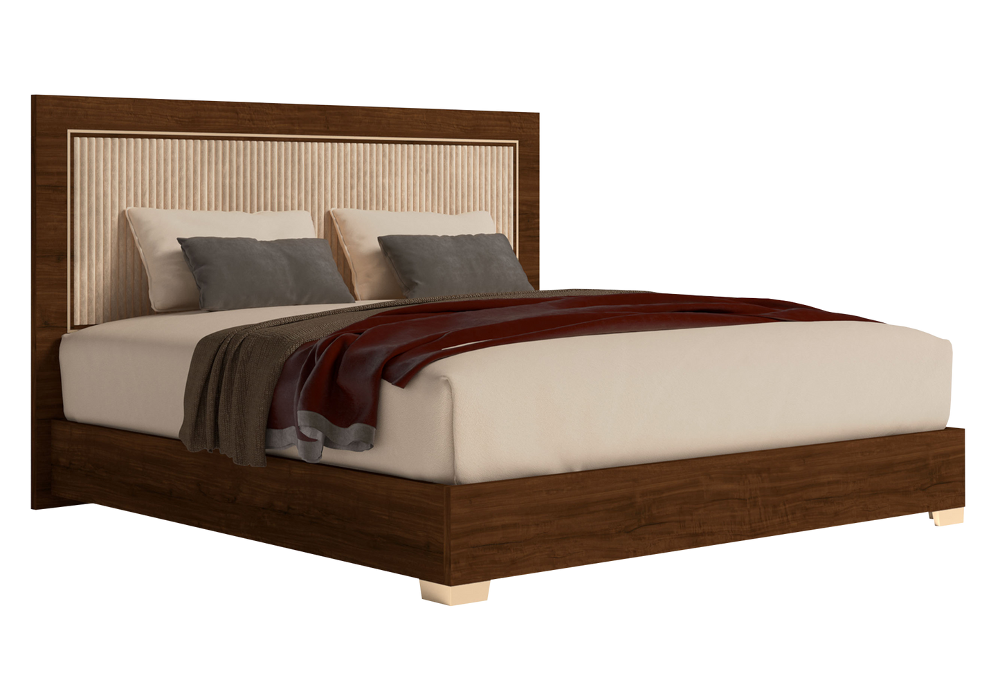 Chambre 160x200 noyer commode miroir – Eva