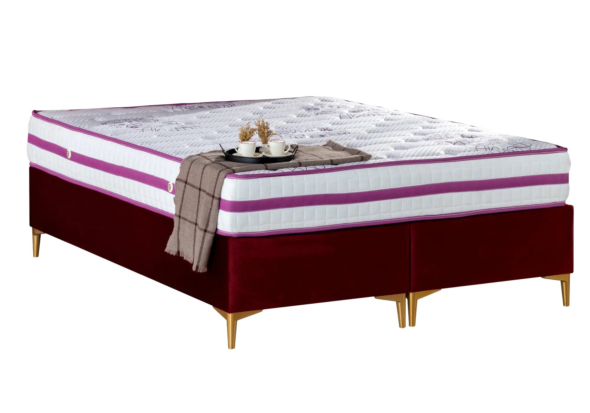 Lit coffre et matelas bordeaux SERRA - DEKOFLIX