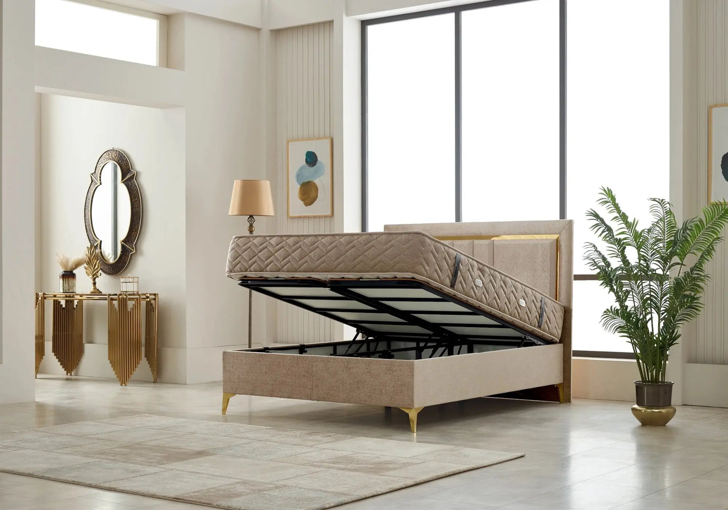 Lit coffre et matelas crème APEX Slims Mobilya