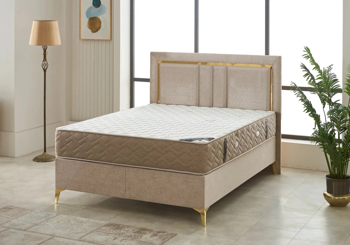 Lit coffre et matelas crème APEX Slims Mobilya