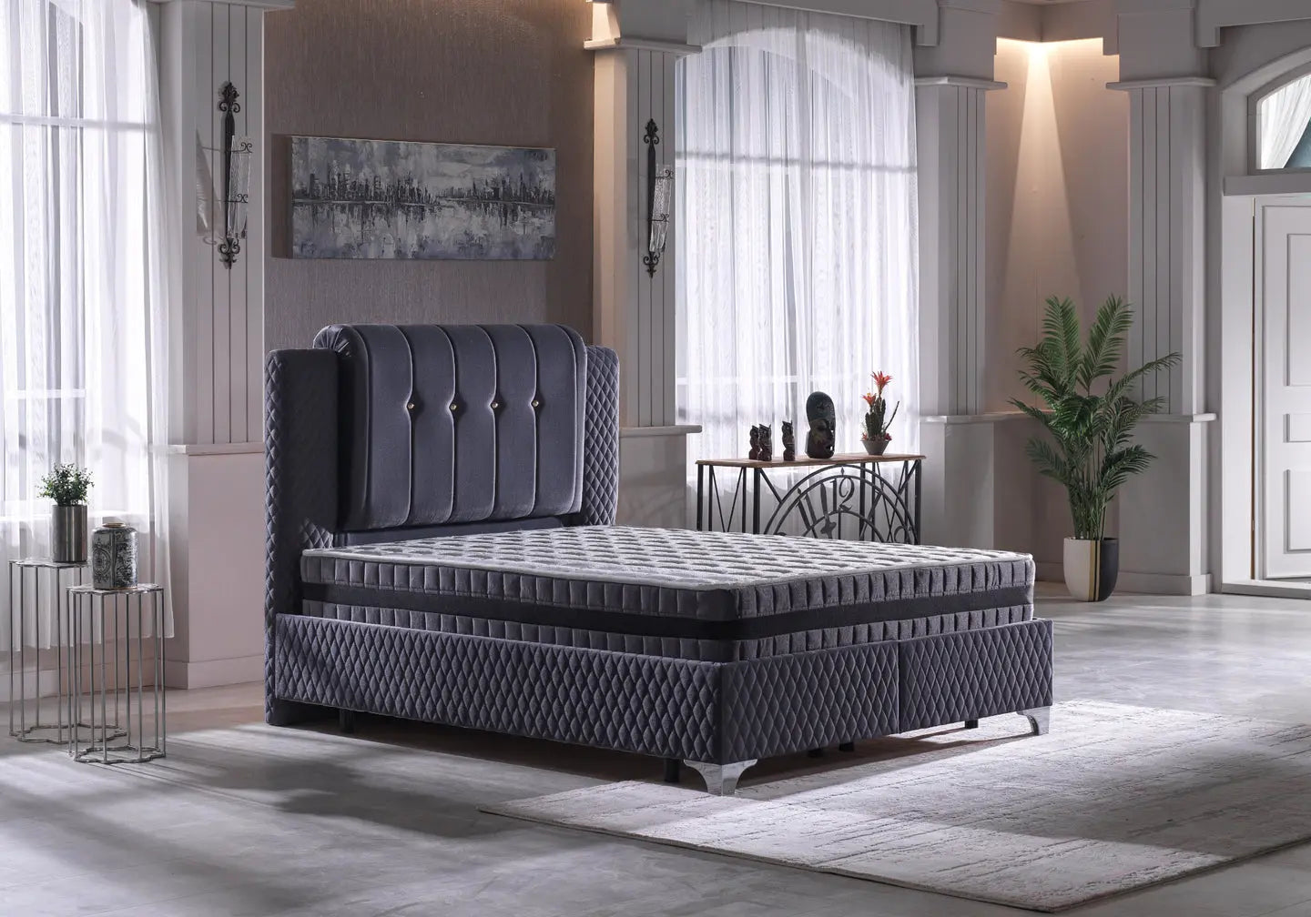 Lit coffre et matelas gris HERO Slims Mobilya