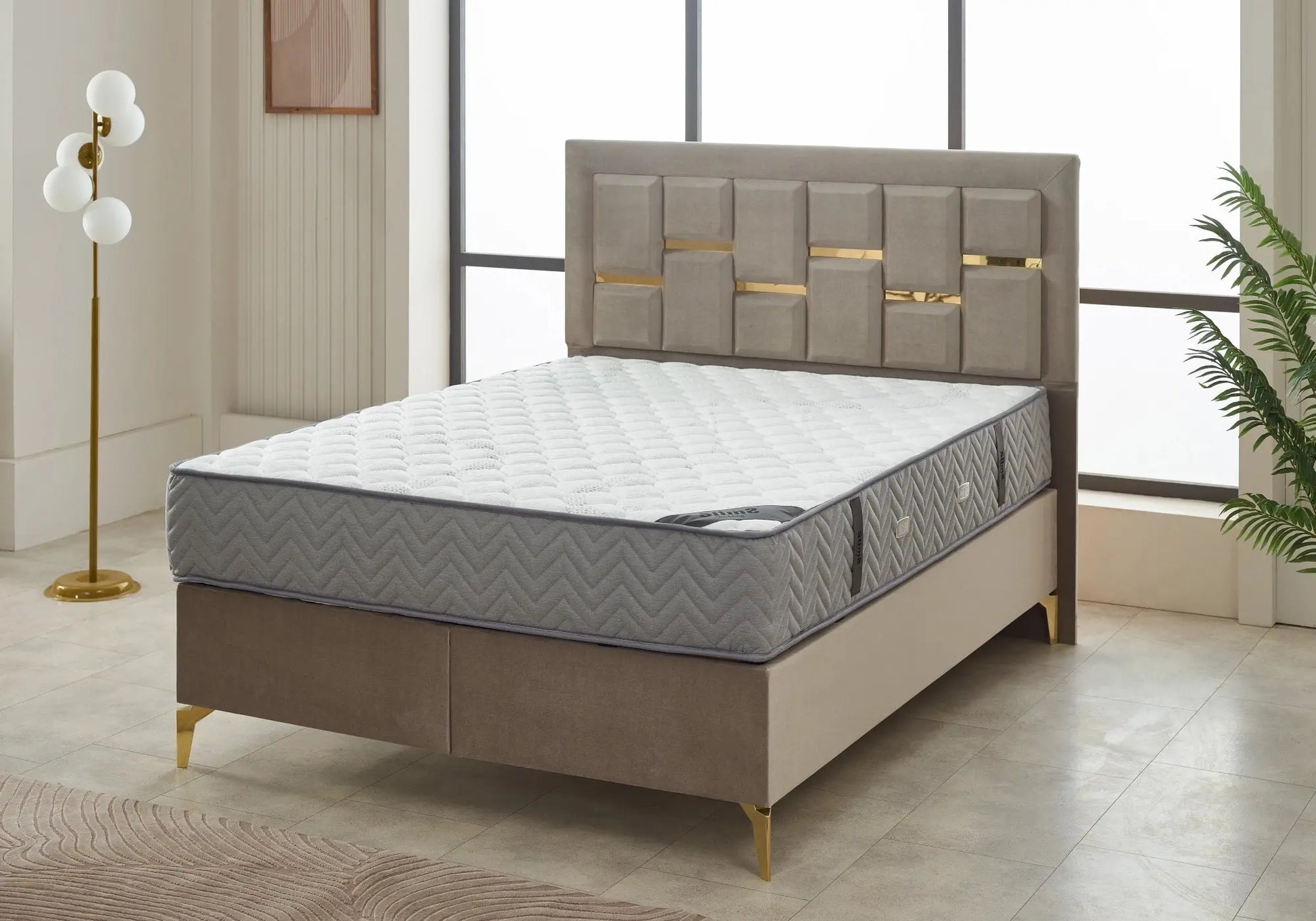 Lit coffre et matelas taupe CITY Slims Mobilya