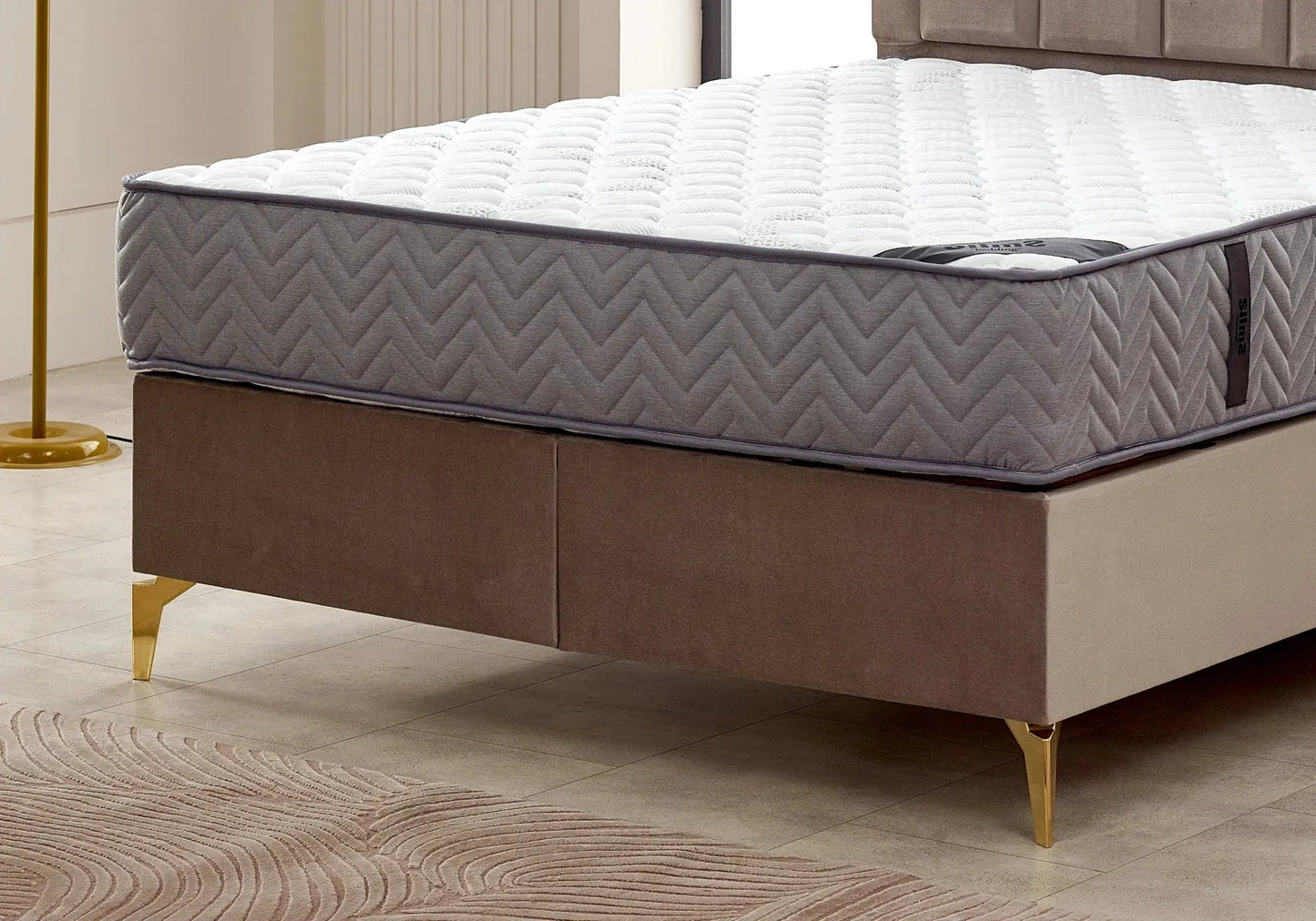 Lit coffre et matelas taupe CITY Slims Mobilya