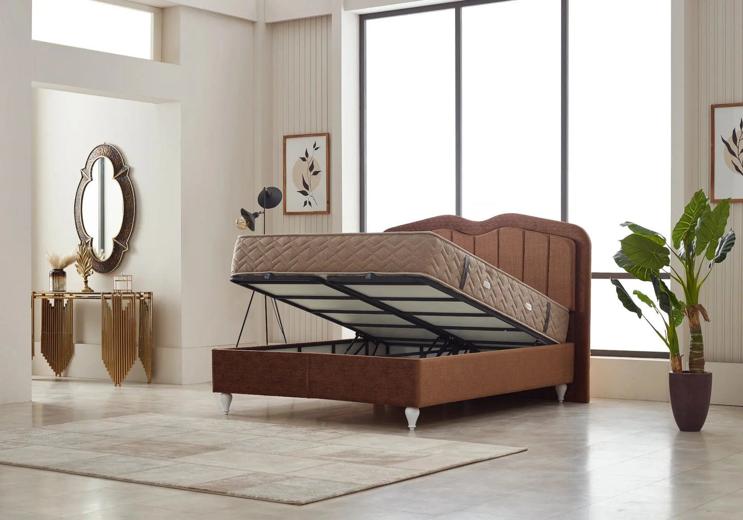 Lit coffre et matelas taupe SUIT Slims Mobilya