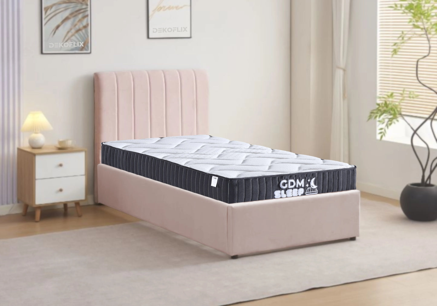 Lit coffre en velours rose une place – ONORA
