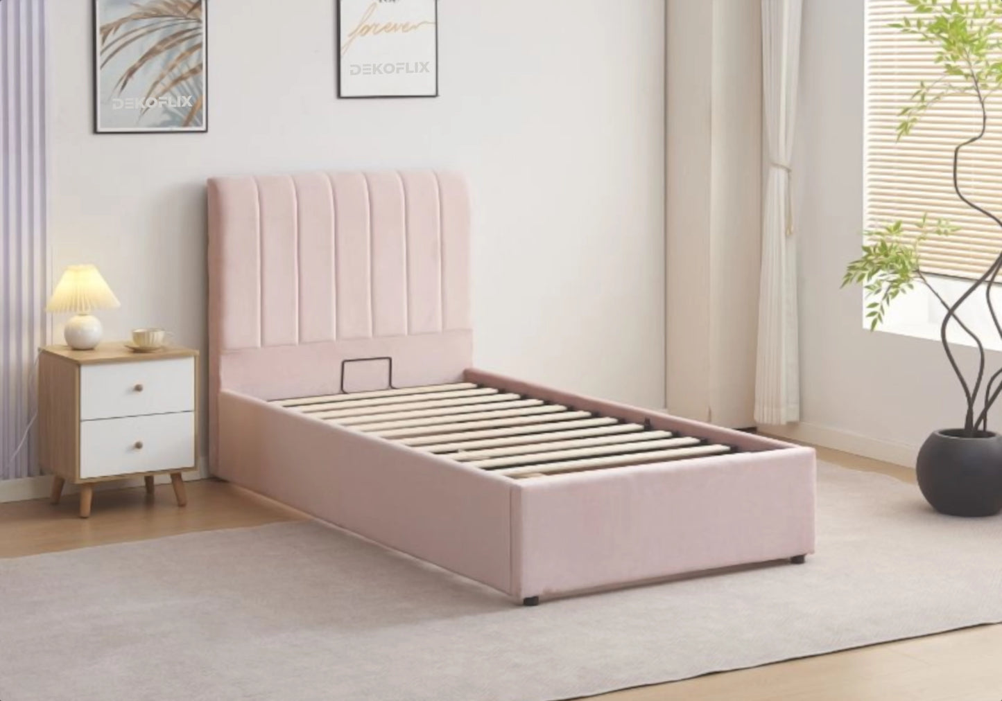 Lit coffre en velours rose une place – ONORA