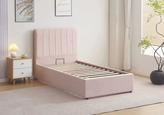 Lit coffre 90x190 velours rose avec sommier - Onora