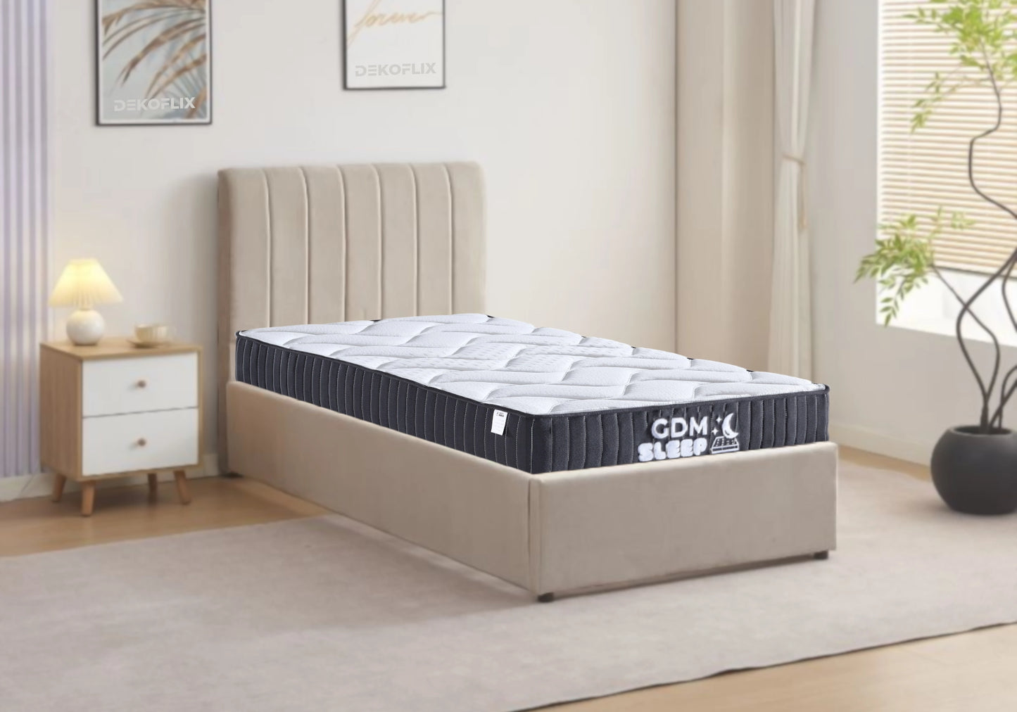 Lit coffre en velours taupe une place – ONORA